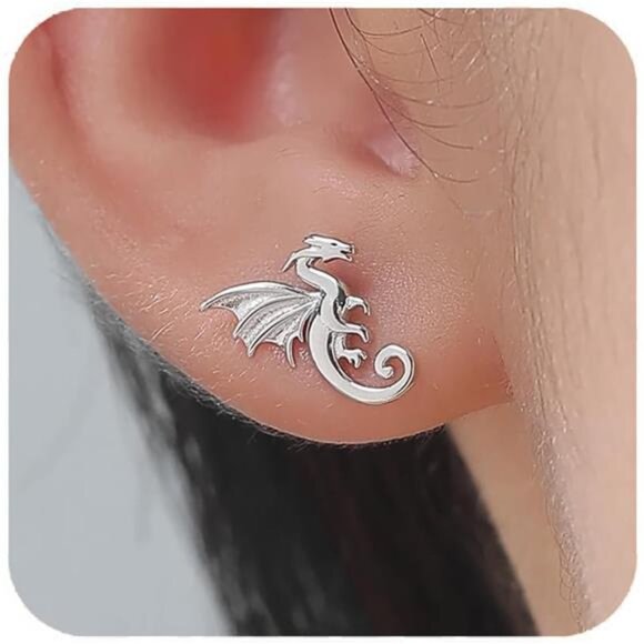 Elegant Dragon Stud Earrings | Mythical Grace & Fierce Elegance - Picture 1 of 2